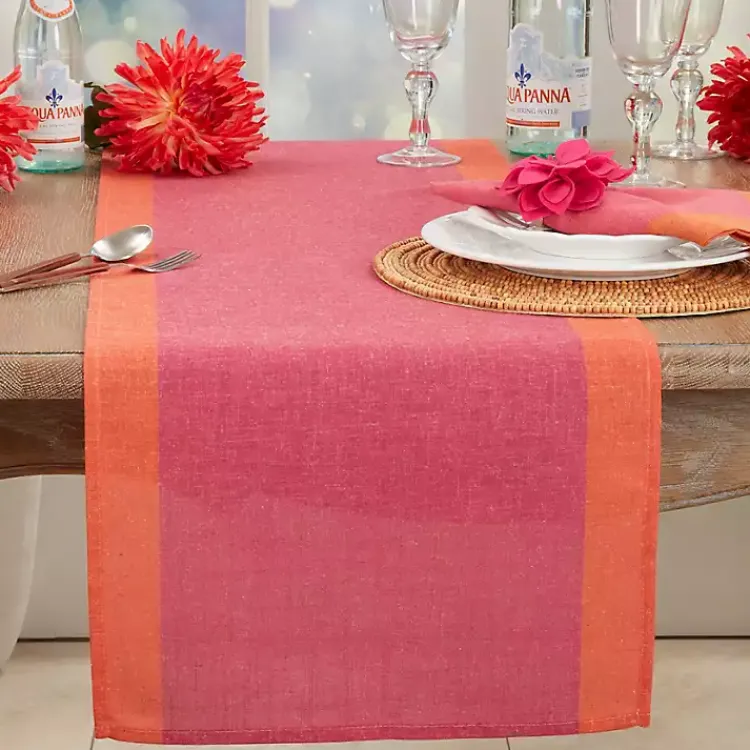 Table Linens-Kirklands Home Pink and Orange Colorblock Table Runner