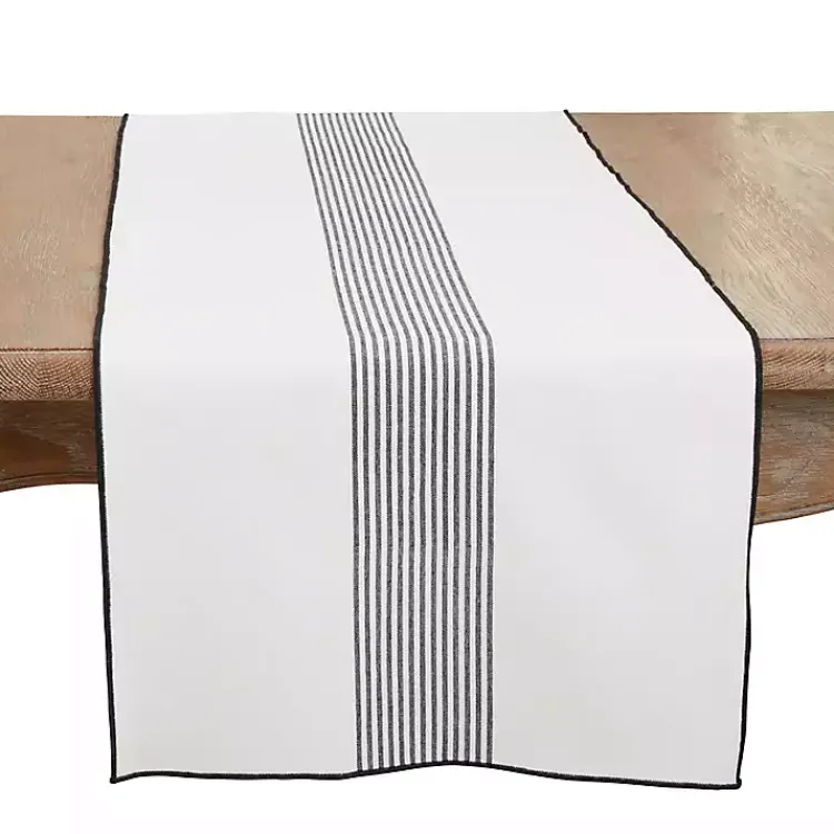 Table Linens-Kirklands Home Black and White Striped Table Runner