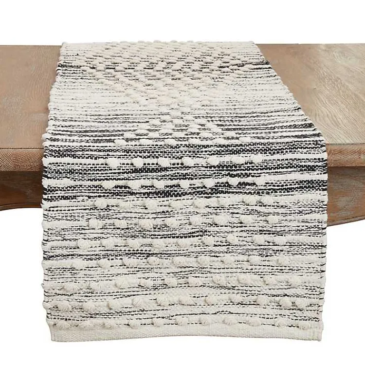 Table Linens-Kirklands Home and Cream Textured Diamonds Table Runner Black