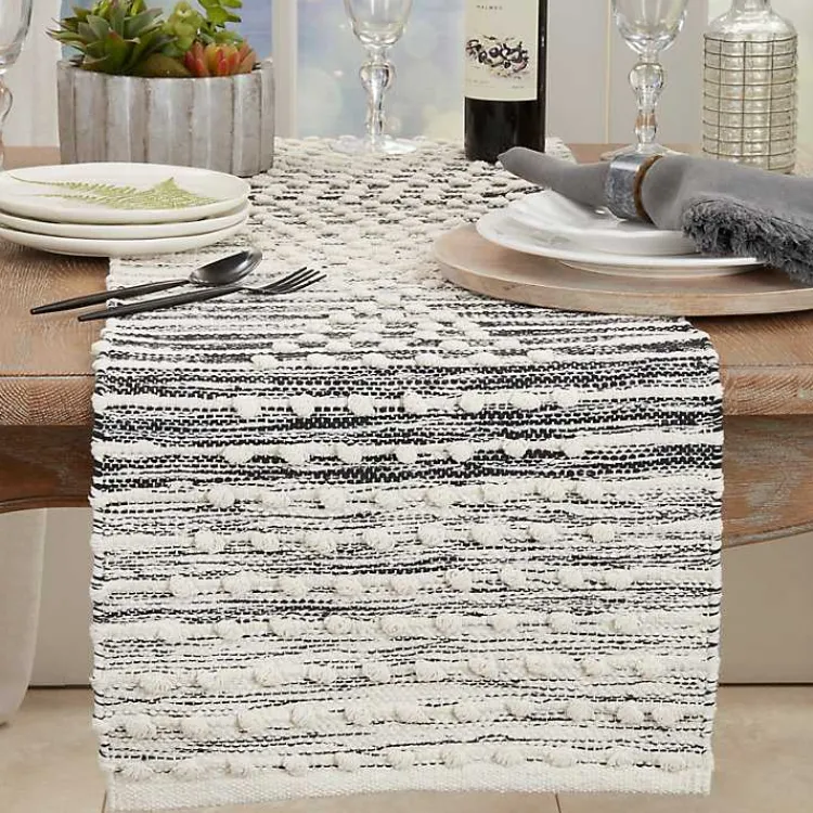 Table Linens-Kirklands Home and Cream Textured Diamonds Table Runner Black