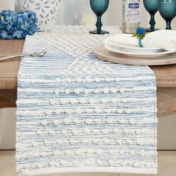 Table Linens-Kirklands Home and Cream Textured Diamonds Table Runner Blue