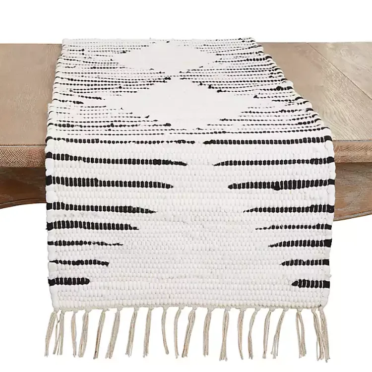 Table Linens-Kirklands Home Black and White Diamond Table Runner
