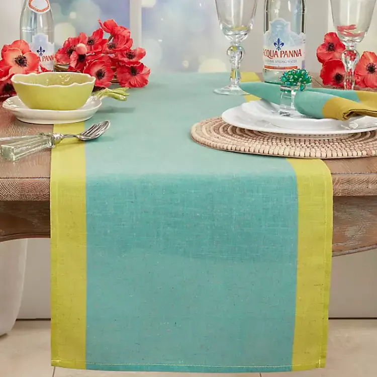 Table Linens-Kirklands Home Teal and Mustard Colorblock Table Runner