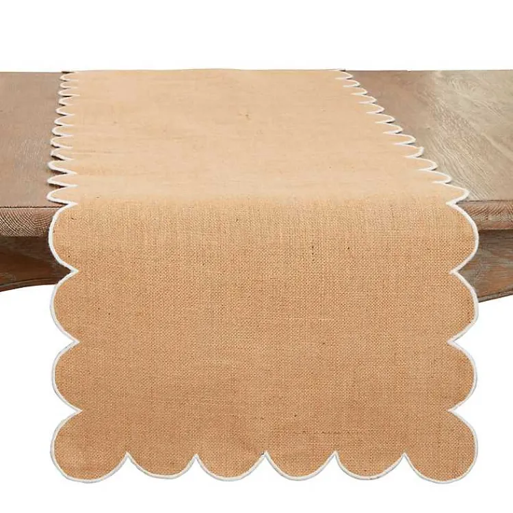 Table Linens-Kirklands Home Natural Jute Scalloped Table Runner Tan