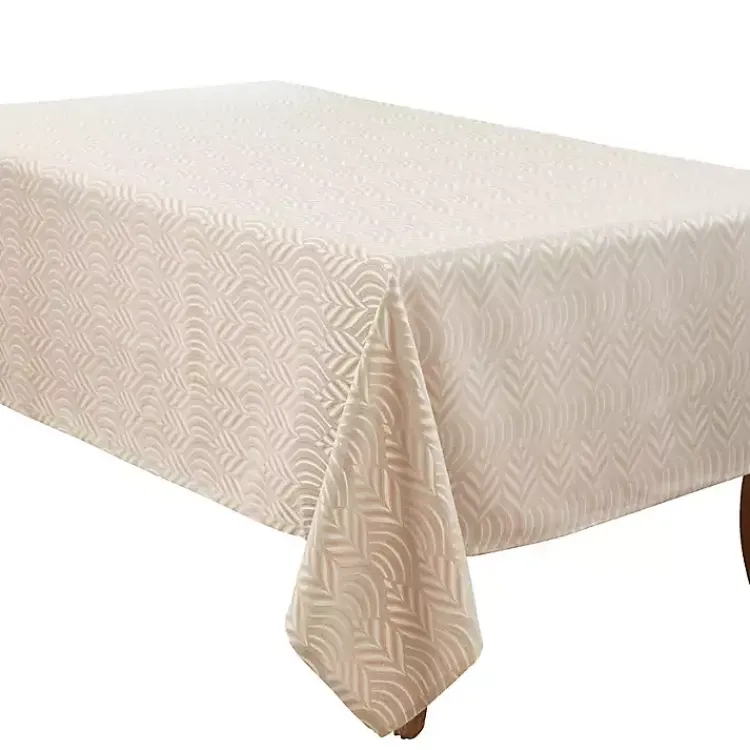 Table Linens-Kirklands Home Beige Jacquard Leaf Tablecloth, 104 in. Brown