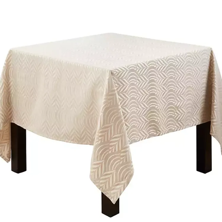 Table Linens-Kirklands Home Beige Jacquard Leaf Tablecloth, 72 in. Brown