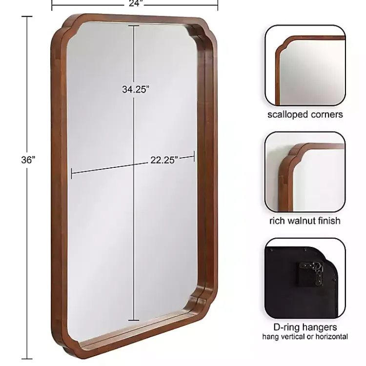 Decorative Mirrors-Kirklands Home Walnut Scallop Rectangle Wall Mirror