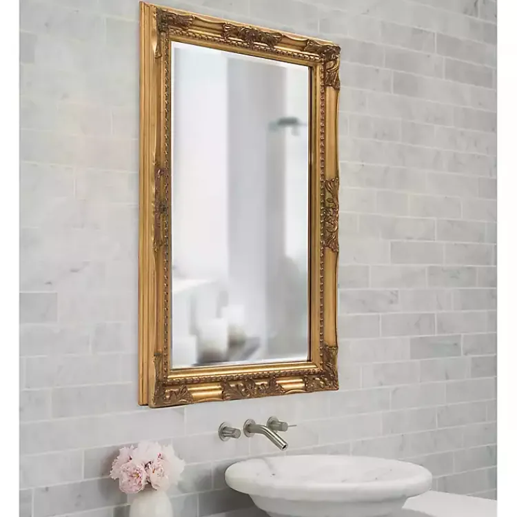 Decorative Mirrors-Kirklands Home Queen Ann Rectangular Wall Mirror Gold