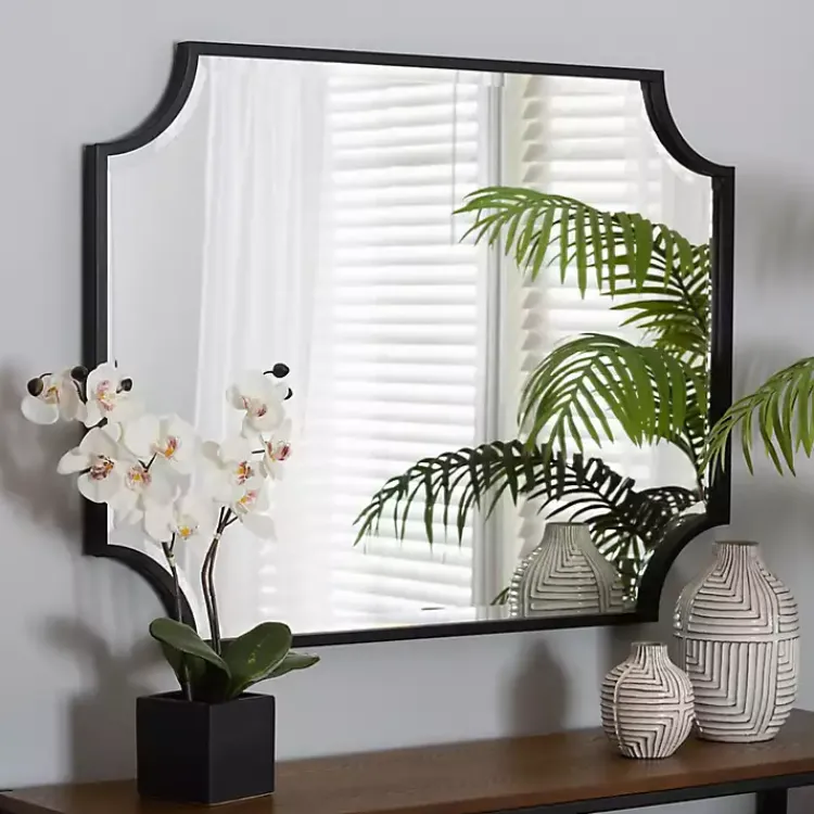 Decorative Mirrors-Kirklands Home Black Metal Scalloped Rectangle Wall Mirror