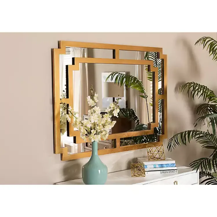 Decorative Mirrors-Kirklands Home Antique Gold Geometric Overlay Wall Mirror