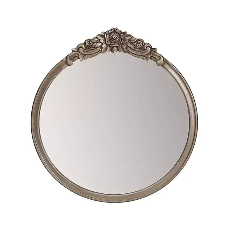Decorative Mirrors-Kirklands Home Pewter Wood Carved Rosettes Wall Mirror
