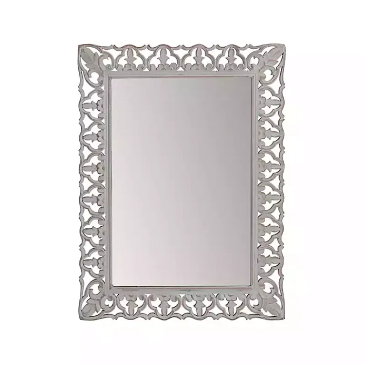 Decorative Mirrors-Kirklands Home Distressed Gray Botanical Rectangle Wall Mirror