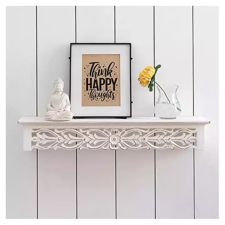 Shelves-Kirklands Home White Carved Floral Wall Shelf
