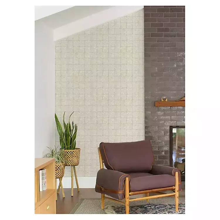 Wall Murals & Wallpaper-Kirklands Home Cream Provincial Tiles Peel & Stick Wallpaper Tan