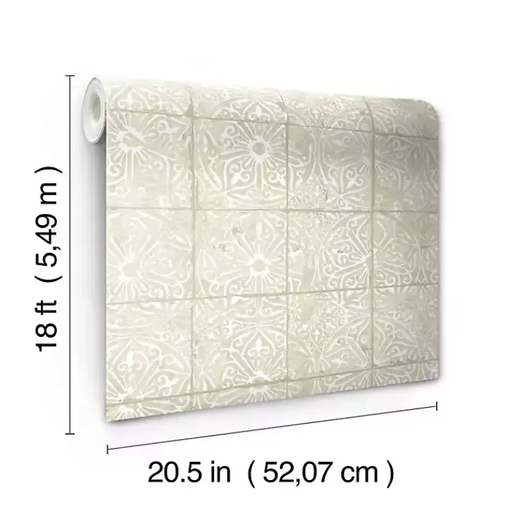 Wall Murals & Wallpaper-Kirklands Home Cream Provincial Tiles Peel & Stick Wallpaper Tan