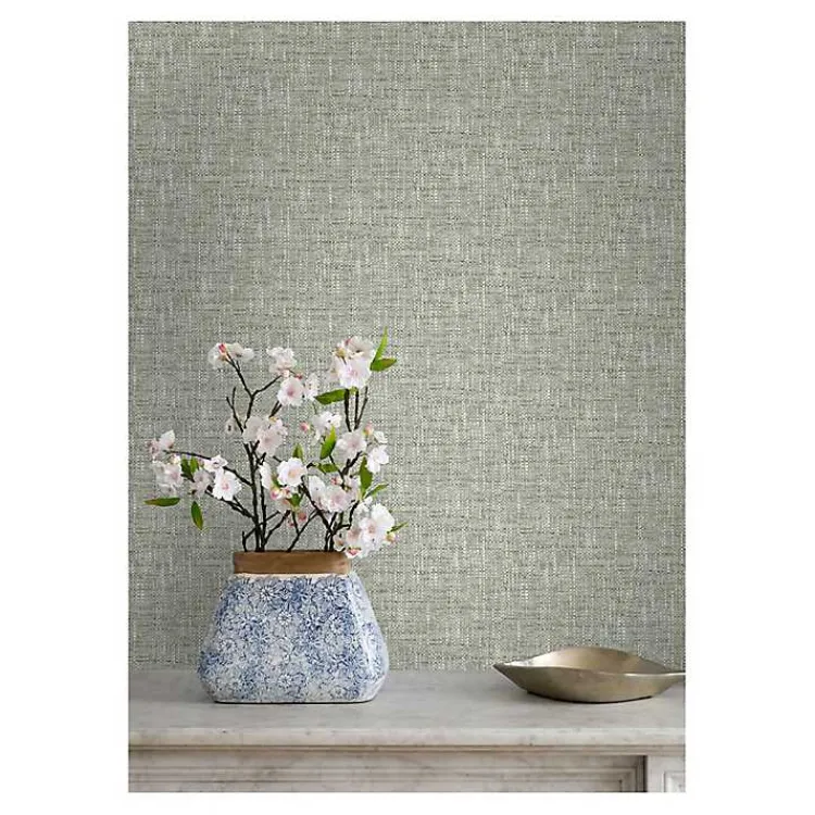 Wall Murals & Wallpaper-Kirklands Home Sage Textured Poplin Peel & Stick Wallpaper Green
