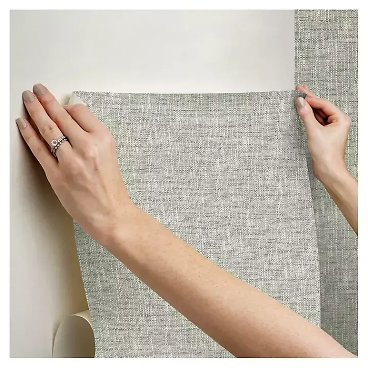 Wall Murals & Wallpaper-Kirklands Home Sage Textured Poplin Peel & Stick Wallpaper Green