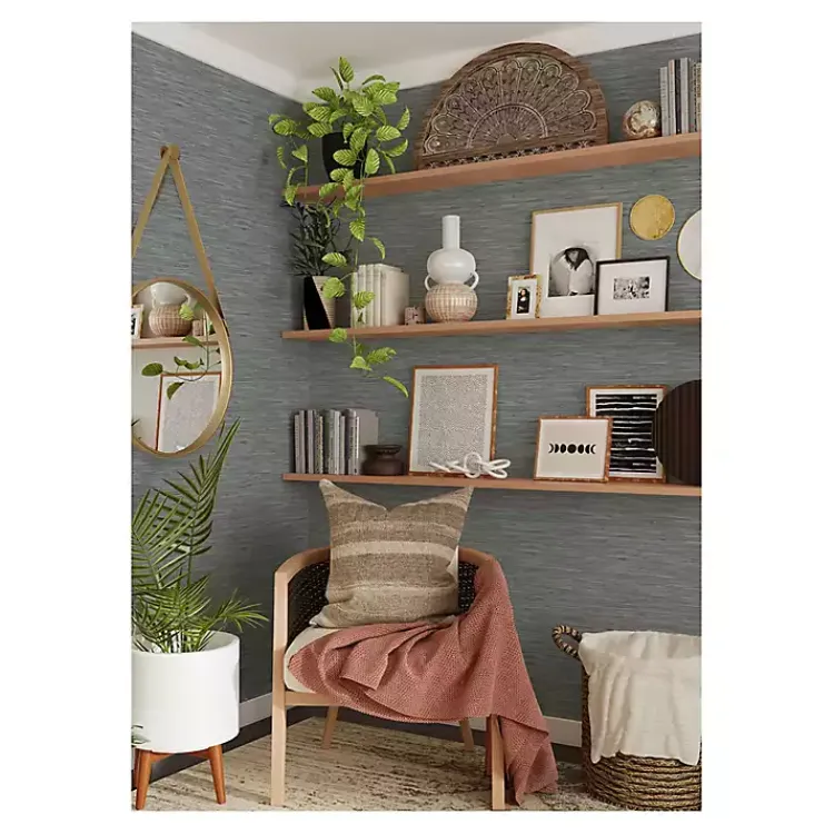 Wall Murals & Wallpaper-Kirklands Home Textured Grassweave Peel & Stick Wallpaper Blue