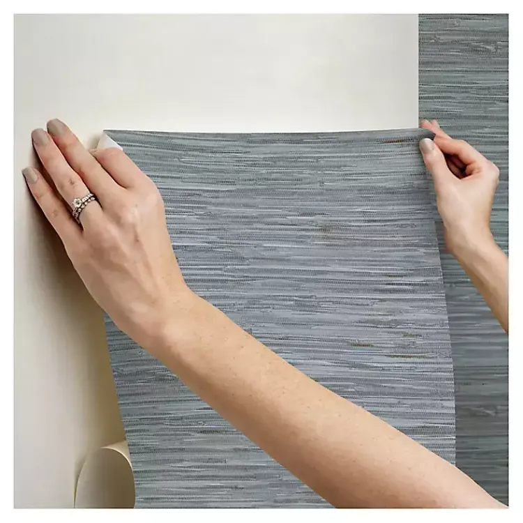 Wall Murals & Wallpaper-Kirklands Home Textured Grassweave Peel & Stick Wallpaper Blue