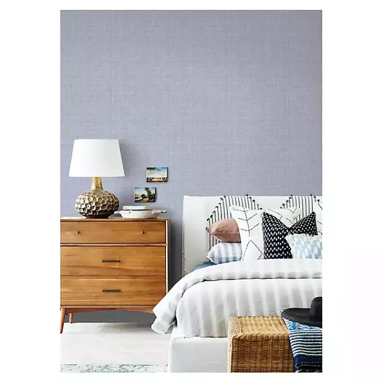 Wall Murals & Wallpaper-Kirklands Home Textured Faux Fabric Peel & Stick Wallpaper Blue