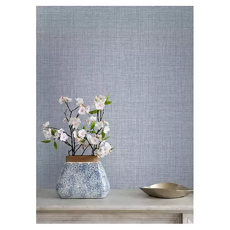 Wall Murals & Wallpaper-Kirklands Home Textured Faux Fabric Peel & Stick Wallpaper Blue