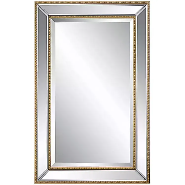 Decorative Mirrors-Kirklands Home Beaded Double Frame Beveled Wall Mirror Gold