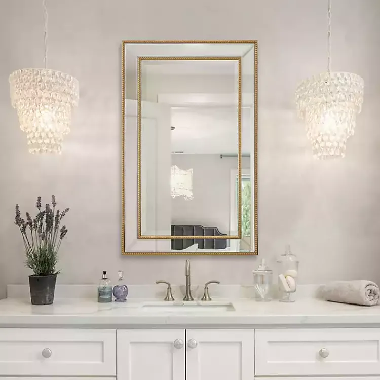 Decorative Mirrors-Kirklands Home Beaded Double Frame Beveled Wall Mirror Gold