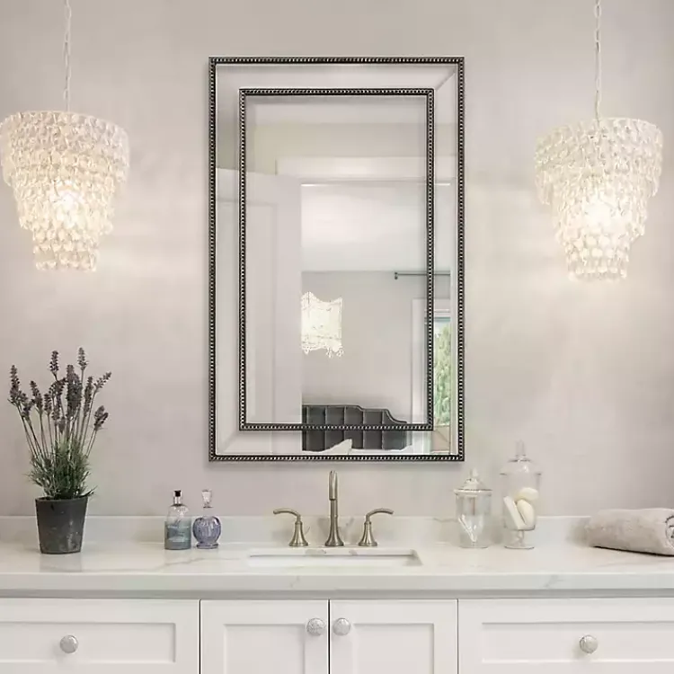 Decorative Mirrors-Kirklands Home Beaded Double Frame Beveled Wall Mirror Black