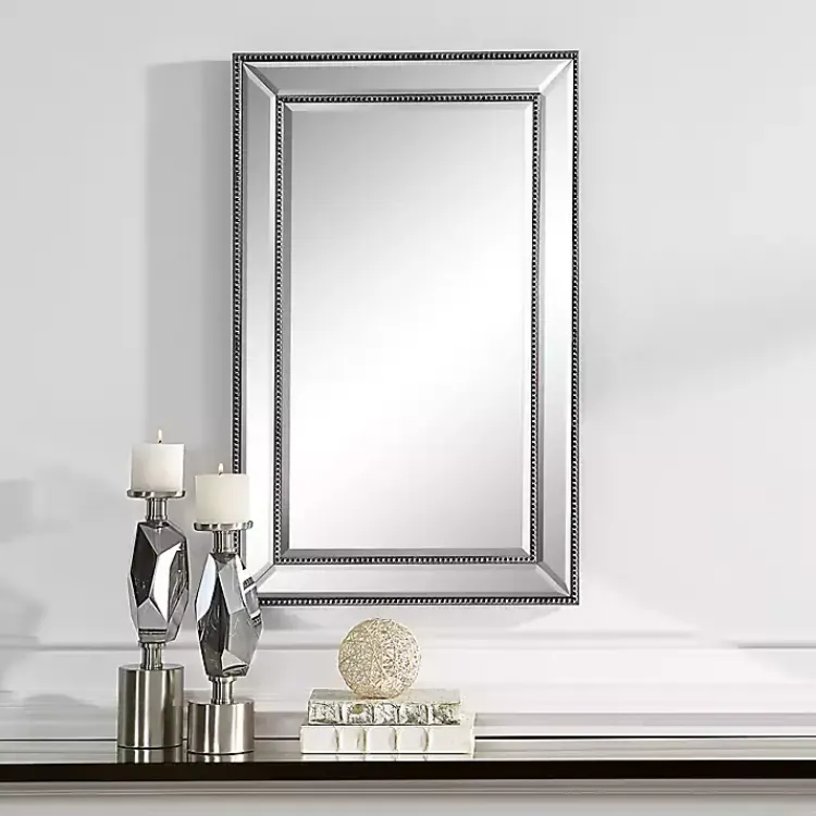 Decorative Mirrors-Kirklands Home Beaded Double Frame Beveled Wall Mirror Black