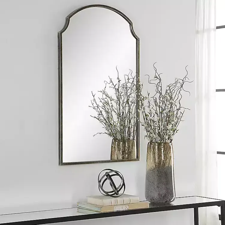 Decorative Mirrors-Kirklands Home Dark Bronze Arched Scallop Edge Wall Mirror Gray