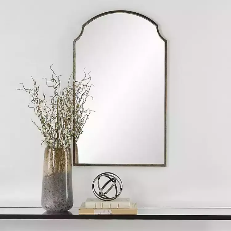Decorative Mirrors-Kirklands Home Dark Bronze Arched Scallop Edge Wall Mirror Gray