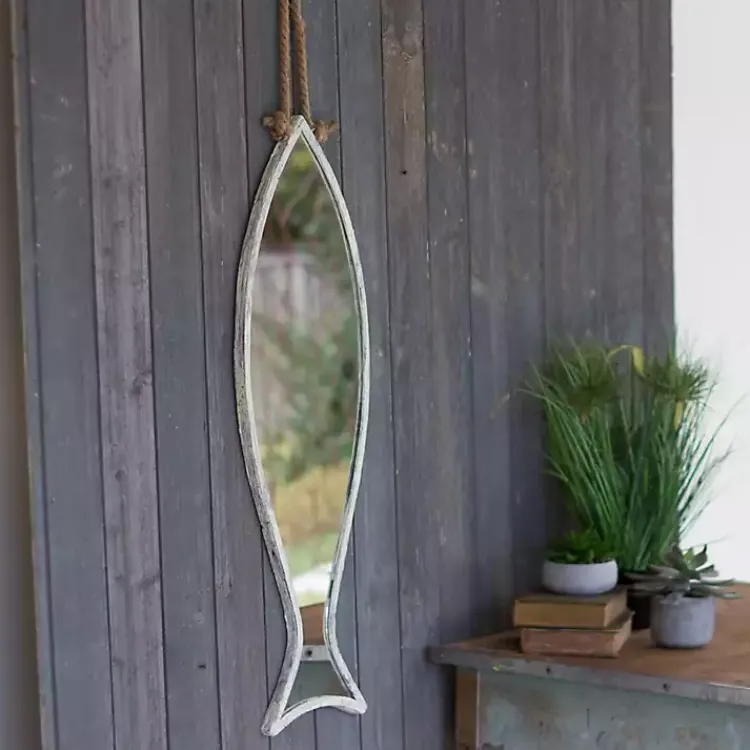 Decorative Mirrors-Kirklands Home Vertical Fish Mirror with Rope Hanger