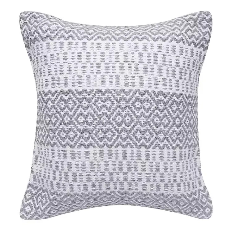 Outdoor Cushions & Pillows-Kirklands Home Slate Diamond Stripe Indoor/Outdoor Pillow Gray