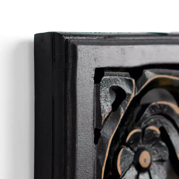 Wall Plaques-Kirklands Home Floral Carved Wood Wall Plaque Black