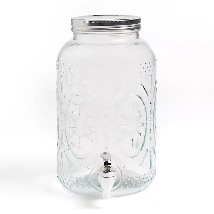 Serving & Entertaining-Kirklands Home Embossed Glass 1 Gallon Drink Dispenser Clear