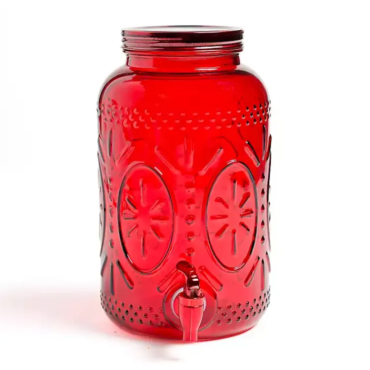 Serving & Entertaining-Kirklands Home Embossed Glass 1 Gallon Drink Dispenser Red