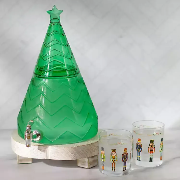 Serving & Entertaining-Kirklands Home Glass Christmas Tree Drink Dispenser Green