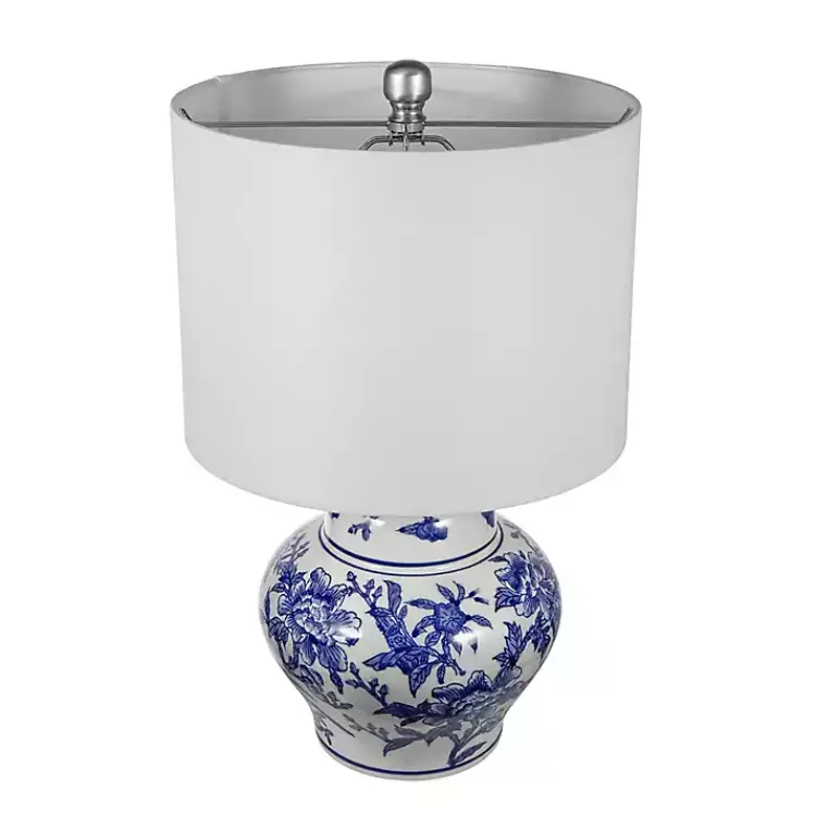 Table Lamps-Kirklands Home Blue & Floral Ceramic Table Lamp White