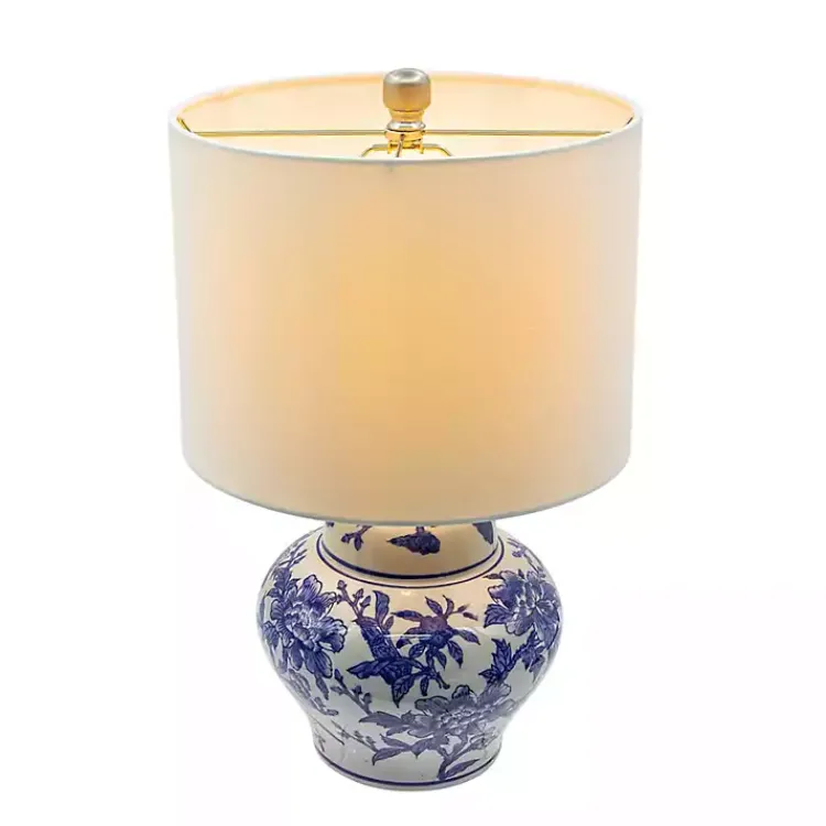 Table Lamps-Kirklands Home Blue & Floral Ceramic Table Lamp White
