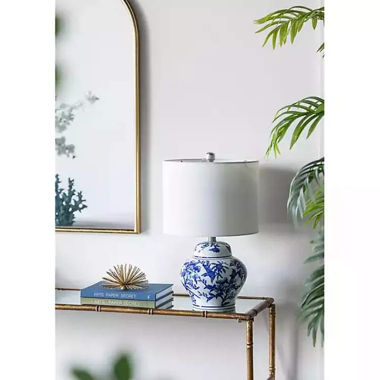 Table Lamps-Kirklands Home Blue & Floral Ceramic Table Lamp White