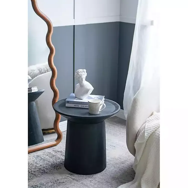 Accent & End Tables-Kirklands Home Mango Wood Round Pedestal Accent Table Black