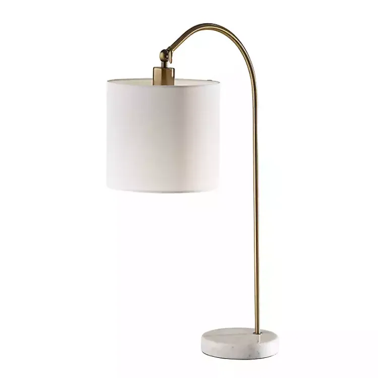 Table Lamps-Kirklands Home Antique Brass Arc Table Lamp White