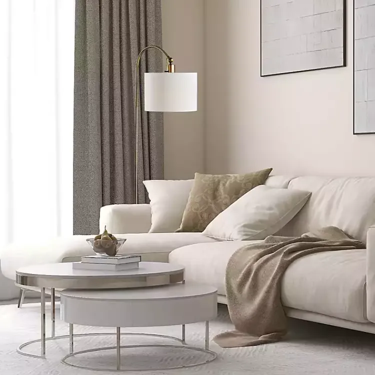 Floor Lamps-Kirklands Home Antique Brass Arc Floor Lamp White