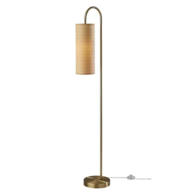 Floor Lamps-Kirklands Home Natural Woven Shade Malina Floor Lamp Tan