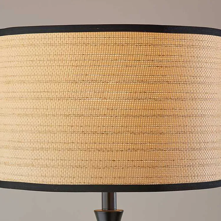 Floor Lamps-Kirklands Home Woven Rattan Shade Bailey Floor Lamp Black