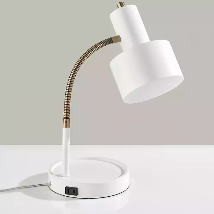 Table Lamps-Kirklands Home White and Gold Brayden Charging Desk Lamp