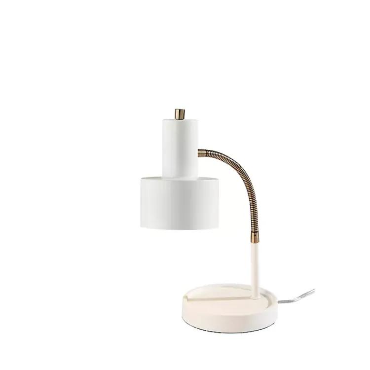 Table Lamps-Kirklands Home White and Gold Brayden Charging Desk Lamp