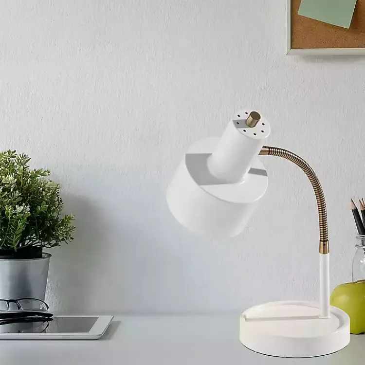 Table Lamps-Kirklands Home White and Gold Brayden Charging Desk Lamp