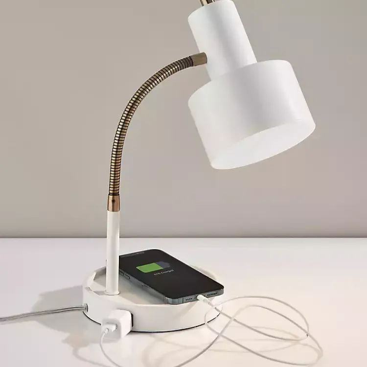 Table Lamps-Kirklands Home White and Gold Brayden Charging Desk Lamp