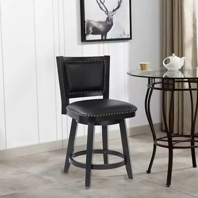 Bar Stools & Counter Height Stools-Kirklands Home Faux Leather Upholstered Counter Stool Black
